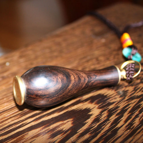 乌木黑檀紫光檀大容量宝瓶鼻烟壶观音瓶筒吉祥信物把件吊坠铜底