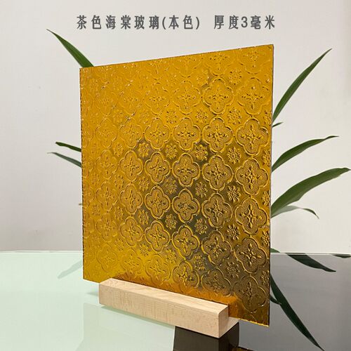 老式复古彩绘色海棠花纹压花艺术钢化玻璃门满洲窗户隔断屏风定制