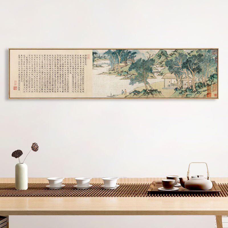 明代文徵明浒溪草堂图山水田园国画新中式意境装饰画茶室古代挂画