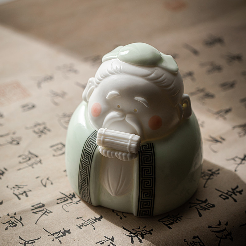 久造中式陶瓷孔子茶宠摆件可爱卡通孔夫子工艺品书房桌面装饰摆设