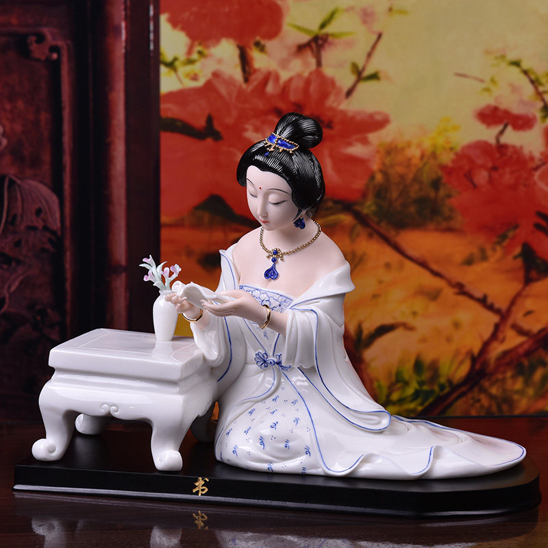 东方泥土 古典美女摆件中式陶瓷器客厅书房博古架装饰品/琴棋书画