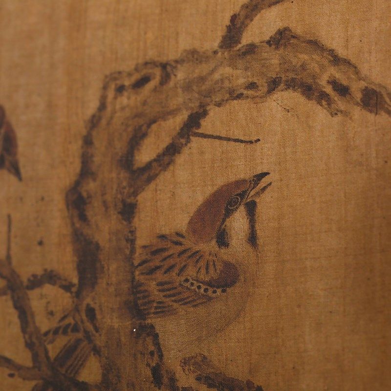 茶室画中式餐厅茶社寒雀图装饰画宋式装裱楸木圆角画框客厅装饰