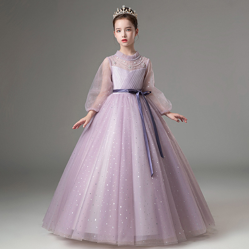 儿童礼服长袖女童花童婚纱生日公主裙小女孩主持人钢琴演出服秋冬