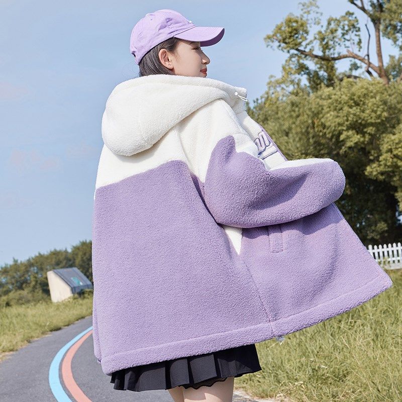 初中生少女羊羔毛绒外套16岁女孩2024年新款冬装加厚棉服高中学生