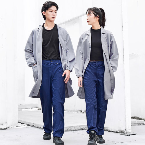 PUSSEN新款秋季大褂工作服青年男女搬货防脏劳保服长款蓝色挂子