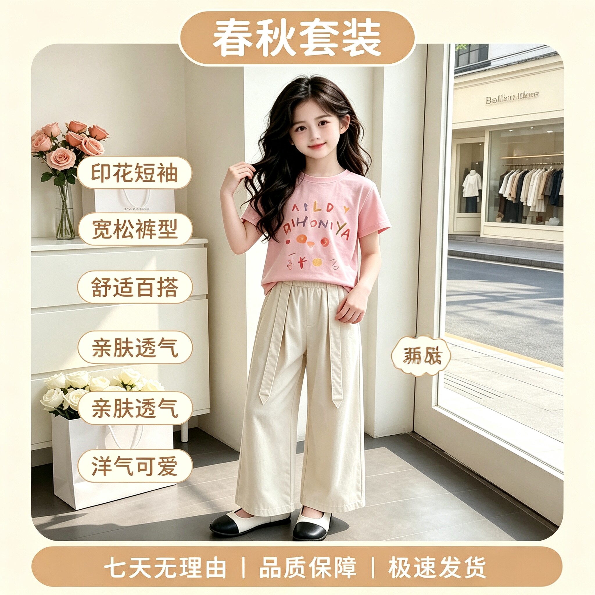 女童春秋简约T恤阔腿裤两件套