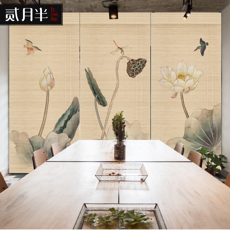 新中式竹帘卷帘荷花莲蓬装饰窗帘门帘子隔断帘客厅阳台遮光遮阳帘