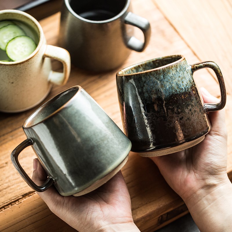 复古粗陶马克杯高颜值个性下午茶水杯办公室泡茶杯绿茶普洱茶杯子