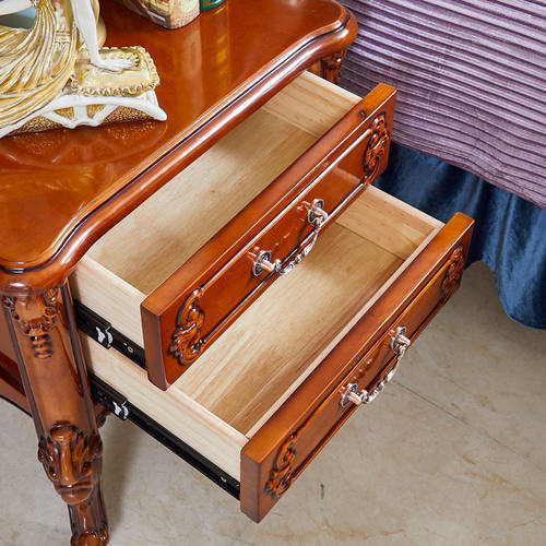 欧式实木复古雕花家用卧室床头柜高档板栗白色描金床边储物柜整装