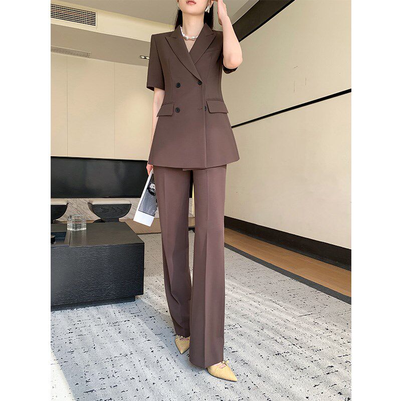 夏天西装套装女2025新款薄款短袖高级感阔腿裤职业装休闲西服外套