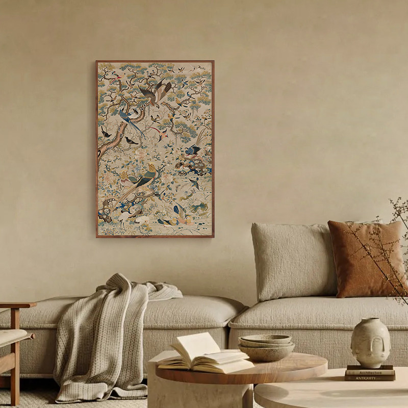 百鸟图  中古风装饰画高级感法式中国风复古典新中式花鸟吉祥挂画