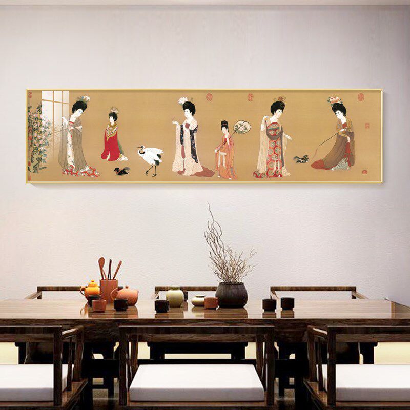 水墨宣言新中式古典装饰画茶室书房唐代壁画中国风簪花仕女图挂画