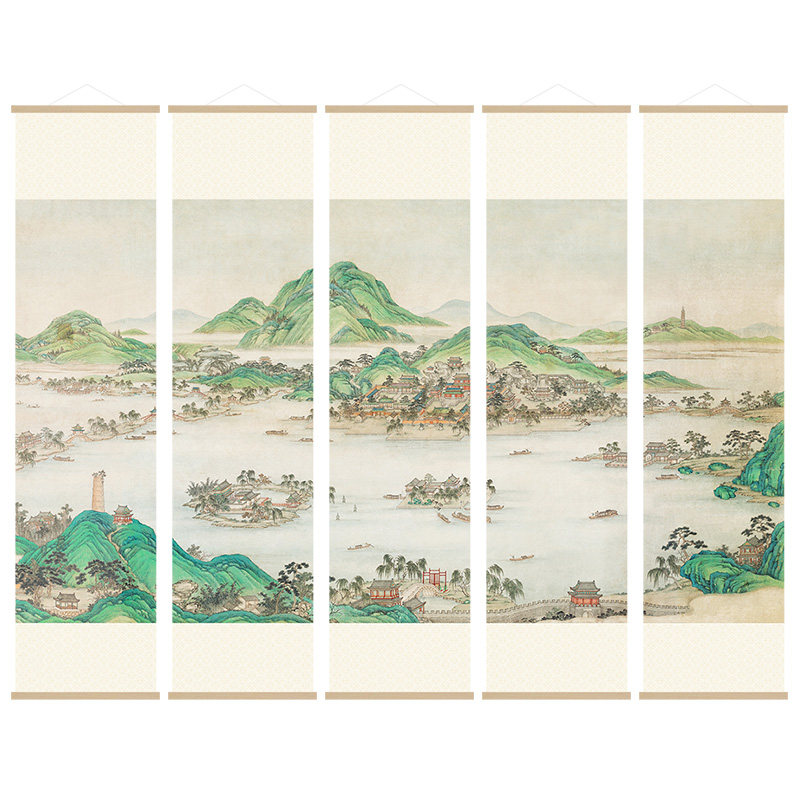 西湖风景图新中式挂轴山水画客厅书房装饰画茶室饭厅过道墙壁画