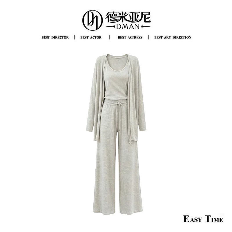 【米公子】老钱风时尚亚麻针织套装慵懒松弛感气质极简三件套1502