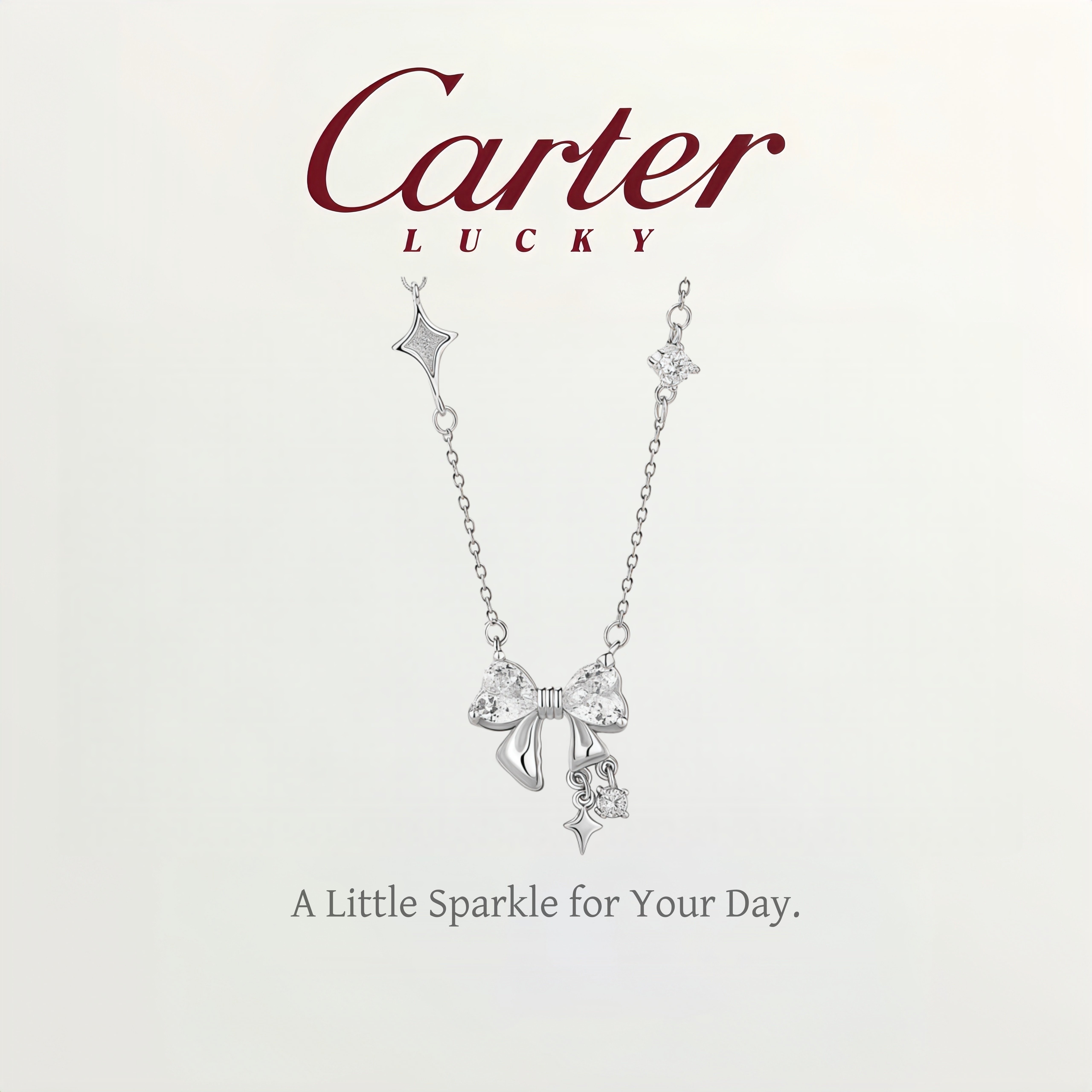 星芒蝴蝶结纯银镶锆锁骨链