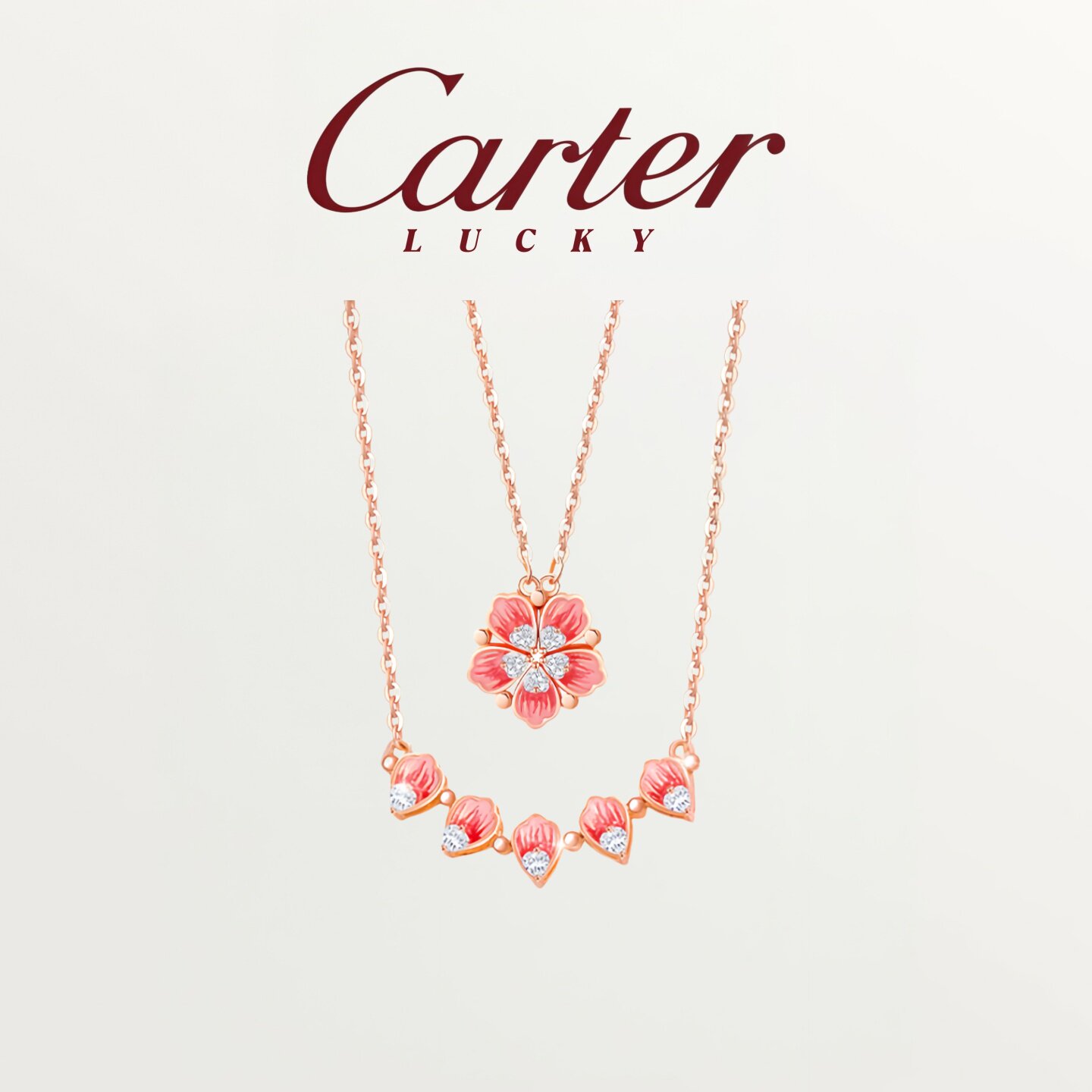 S999纯银桃之夭夭吊坠镶锆花朵项链女双层叠搭饰品生日礼物送女友