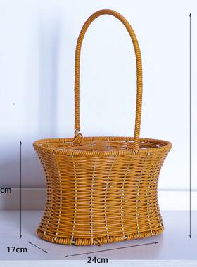 手提花篮编织藤编篮花篮插花礼品包装篮伴手礼品塑藤篮子回手礼篮