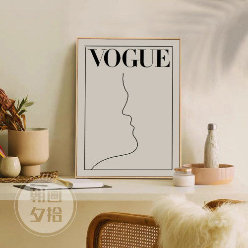北欧小众挂画卧室背景墙服装店抽象VOGUE海报时尚艺术线条装饰画