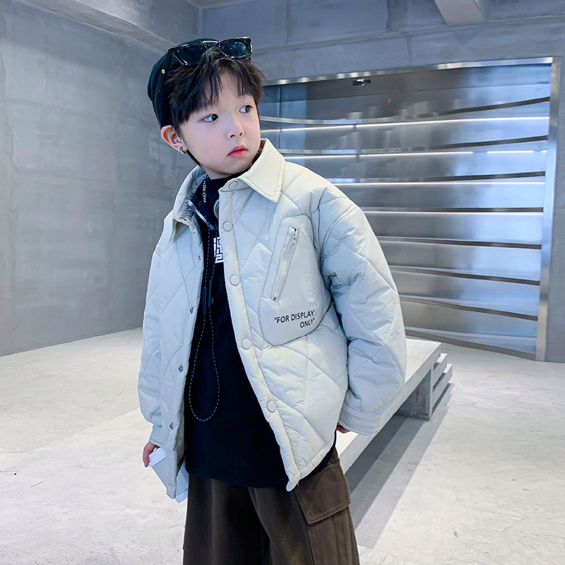 男童秋冬装轻薄衬衫夹棉棉服2023新款中大童冬季保暖棉衣外套潮