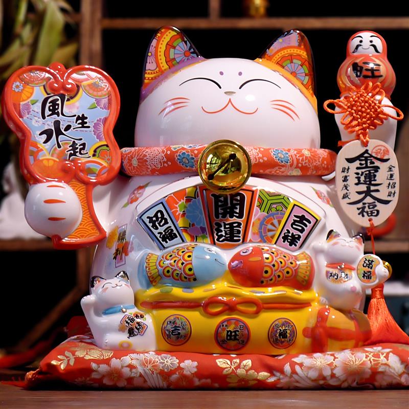 特大号陶瓷招财猫摆件店铺开业礼物前台乔迁新居家客厅玄关存钱罐