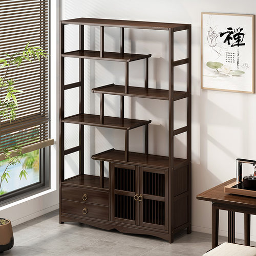 博古架实木中式茶柜置物架茶架子茶叶柜展示柜茶具架紫砂壶收纳架
