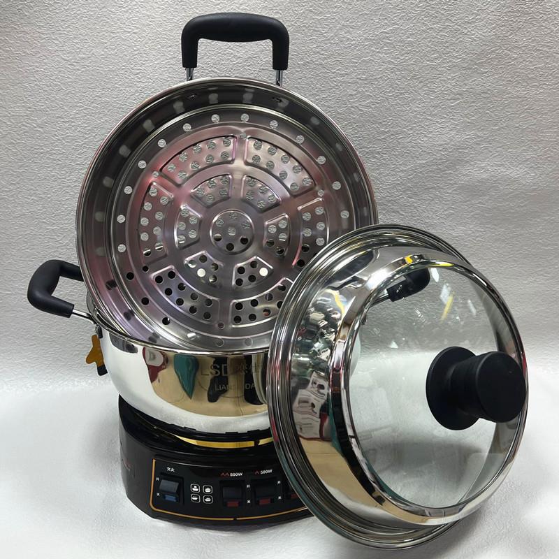 加厚恋仕达不锈钢电热锅28cm-34cm电蒸锅电煮锅电炒锅多用锅2100W