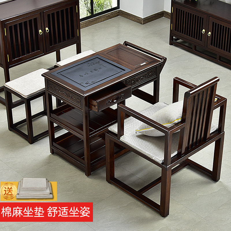 唐春茶车实木移动茶台家用茶海乌金石小茶桌黑紫檀色花梨木一体式