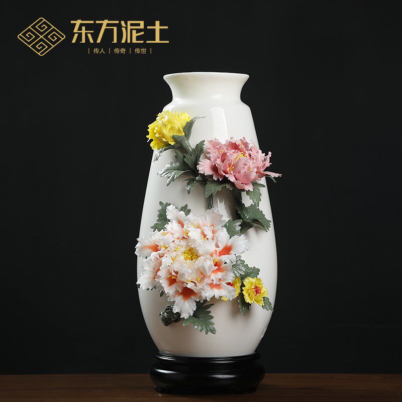 陶瓷手工花瓶新中式高端办公室客厅插花书架红酒展示柜装饰品摆件