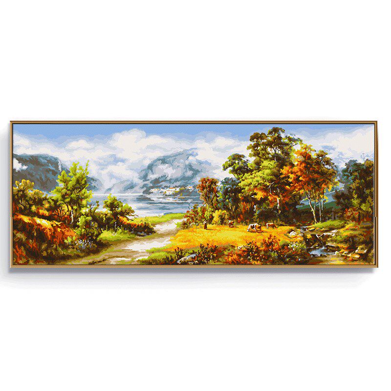 自油自画 数字油画diy 手绘客厅卧室大幅风景田园装饰画 金秋牧野