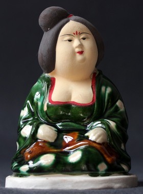陶瓷仕女摆件陶俑胖妞艺术品复古收藏品做旧唐三彩装饰品礼品