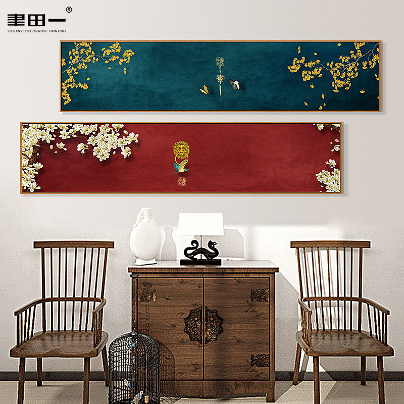 新中式组合客厅装饰画古典重彩中式挂画餐厅玄关壁画样板间墙面画
