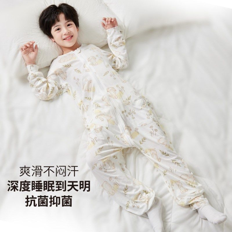 灵灵多夏季儿童连体睡衣春夏儿童睡袋竹棉纤维凉感睡衣薄款家居服