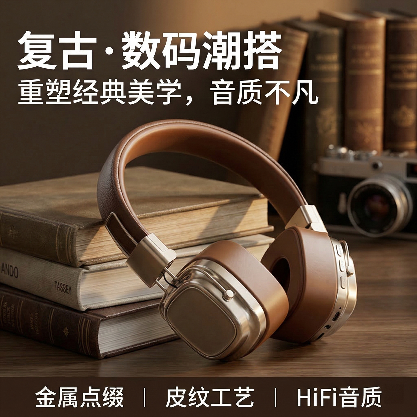 复古头戴式蓝牙耳机重低音无线耳麦电竞游戏网红穿搭街拍神器设备
