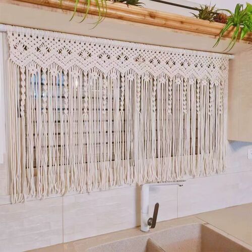简约手工编织门帘奶油风挂毯窗帘免打孔半遮帘民宿隔断帘长方形线