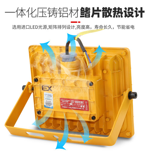 led防爆灯仓库厂房车间隔爆工业照明壁装泛光灯安装应急海洋王