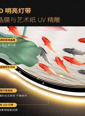 新中式荷花装饰画客厅沙发背景墙led壁灯挂画发光餐厅莲花九鱼图