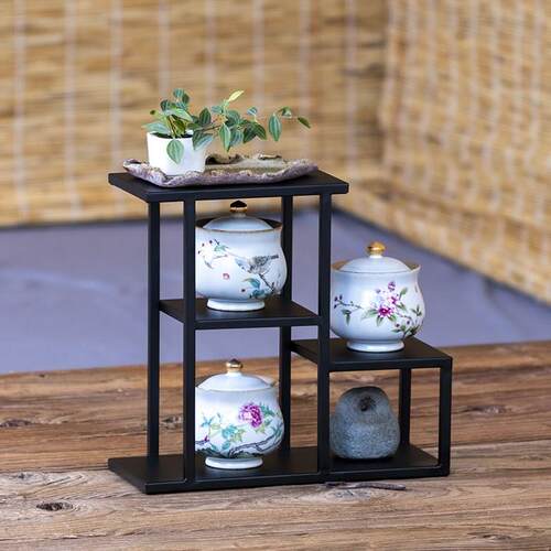中式桌面小型博古架铁艺茶壶展示架紫砂壶摆放架子茶具置物架摆件