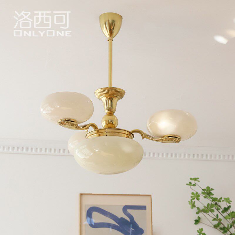 洛西可 artdeco风格蛋白石黄铜吊灯中古法式复古客厅卧室玻璃灯具