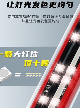 红龙灯专用鱼缸灯LED灯防水超亮神灯潜水三基色鹦鹉照明增艳灯管