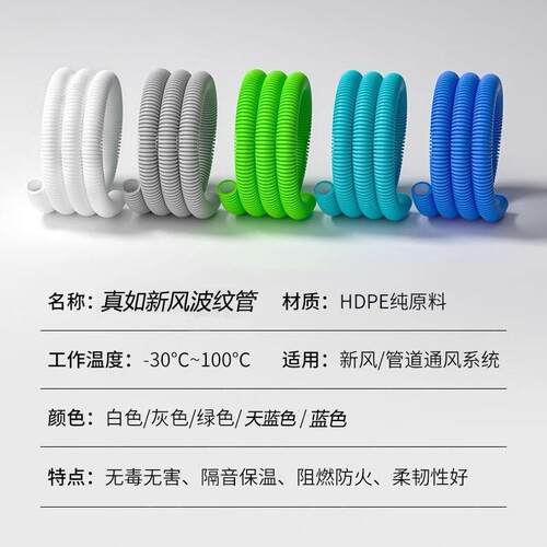 新风系统PE管室内新风系统管道双壁波纹管75/110/160新风管通风管