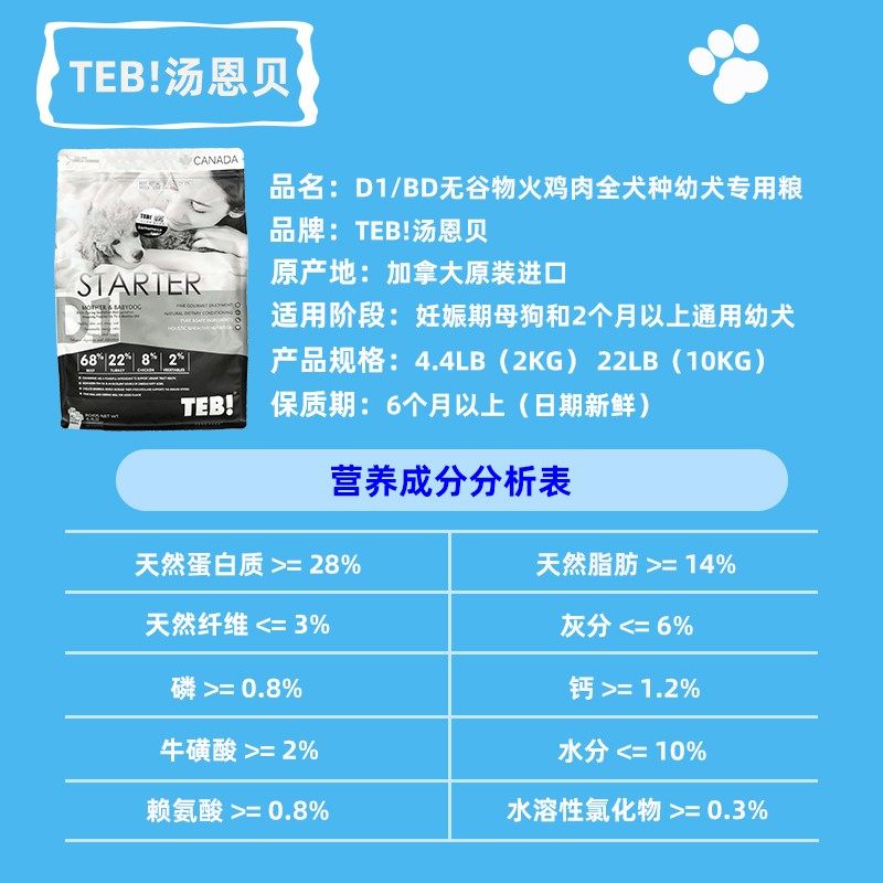 TEB汤恩贝D1低脂狗粮小颗粒妊娠期成犬柯基小鹿犬挑食幼犬20斤装