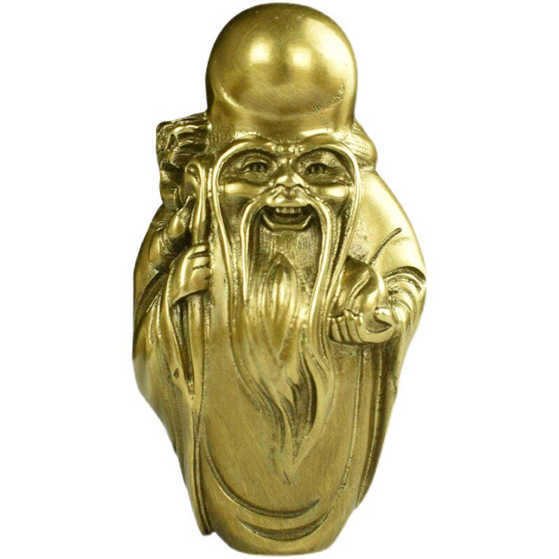 中式黄铜紫铜寿星把玩件客厅装饰创意铜质摆件收藏品