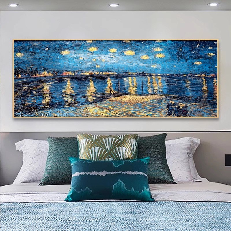 梵高丰收客厅装饰画油画横幅世界名挂画轻奢印象卧室床头风景壁画