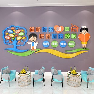 学校心理宣泄咨询室文化背景墙装饰创意3d立体墙贴教室装饰贴纸画