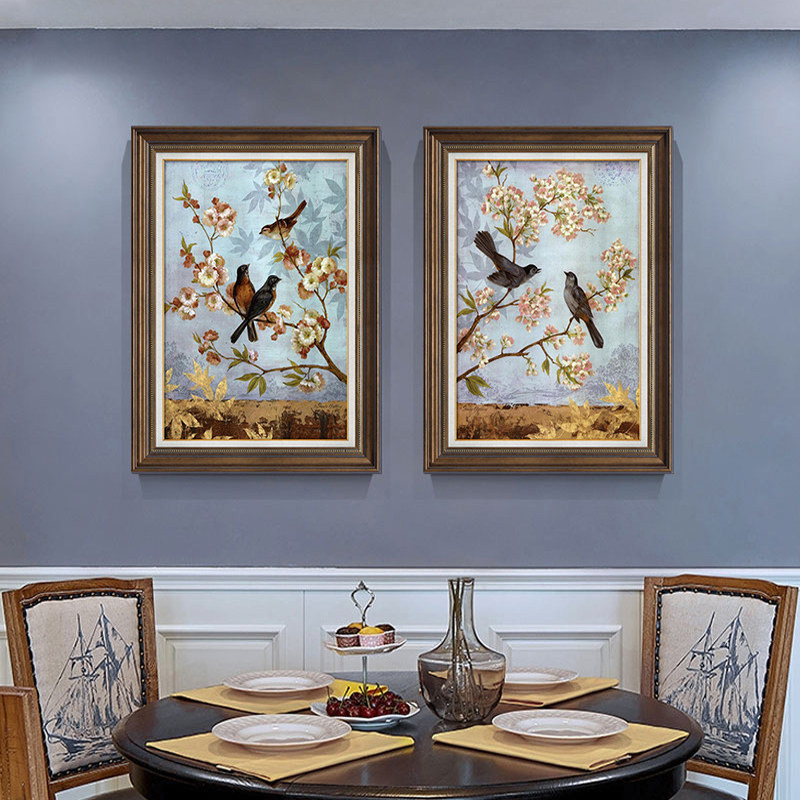 美式餐厅画装饰壁画饭厅背景墙挂画主卧房间花鸟高档复古油画欧式