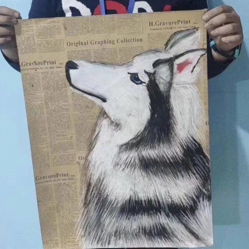 新品包邮咖啡色英文报纸美术课程创意卡纸油画棒重彩画画纸 40张