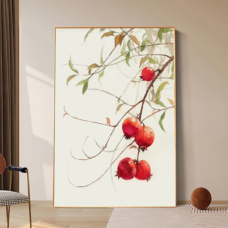 新中式简约客厅装饰画石榴壁画中国风禅意寓意好餐厅过道玄关挂画