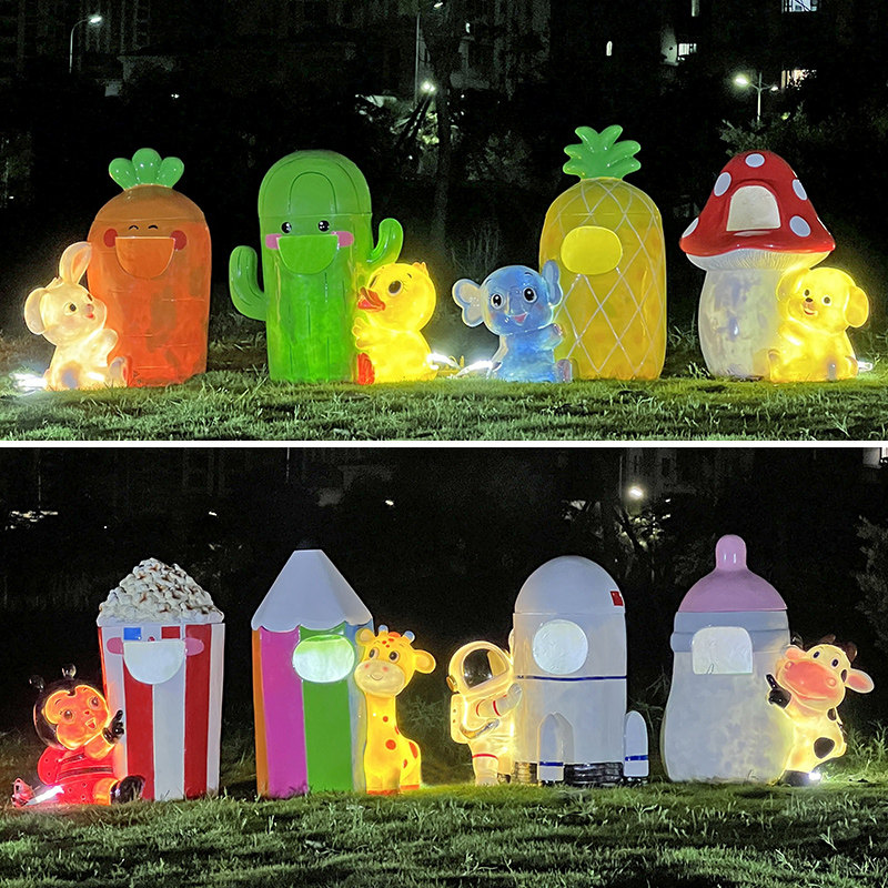 户外卡通动物垃圾桶玻璃钢雕塑幼儿园景区游乐公园果皮箱装饰摆件