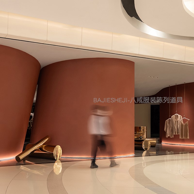 服装店展示台不锈钢落地式中岛台金色创意圆柱流水台女装店陈列架