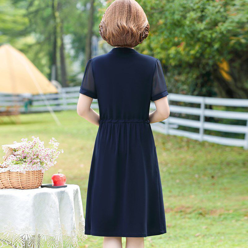 中老年女装夏装短袖气质连衣裙2024新款妈妈洋气时尚高贵雪纺裙子